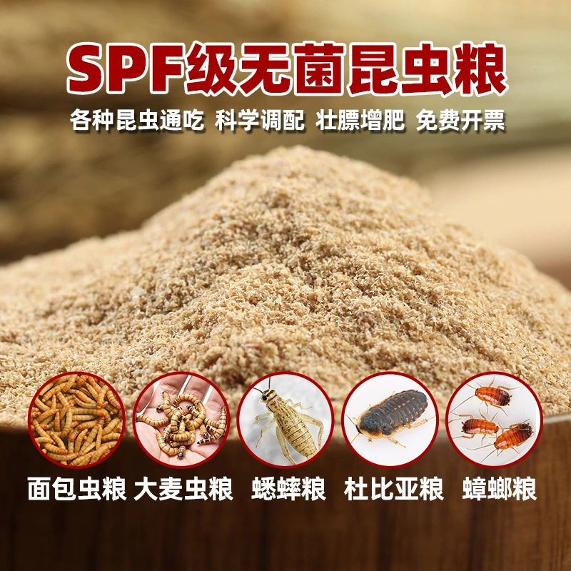 无菌昆虫粮高蛋白饲料麦麸骨粉加钙杜比亚蟋蟀蛐蛐大麦虫面包虫