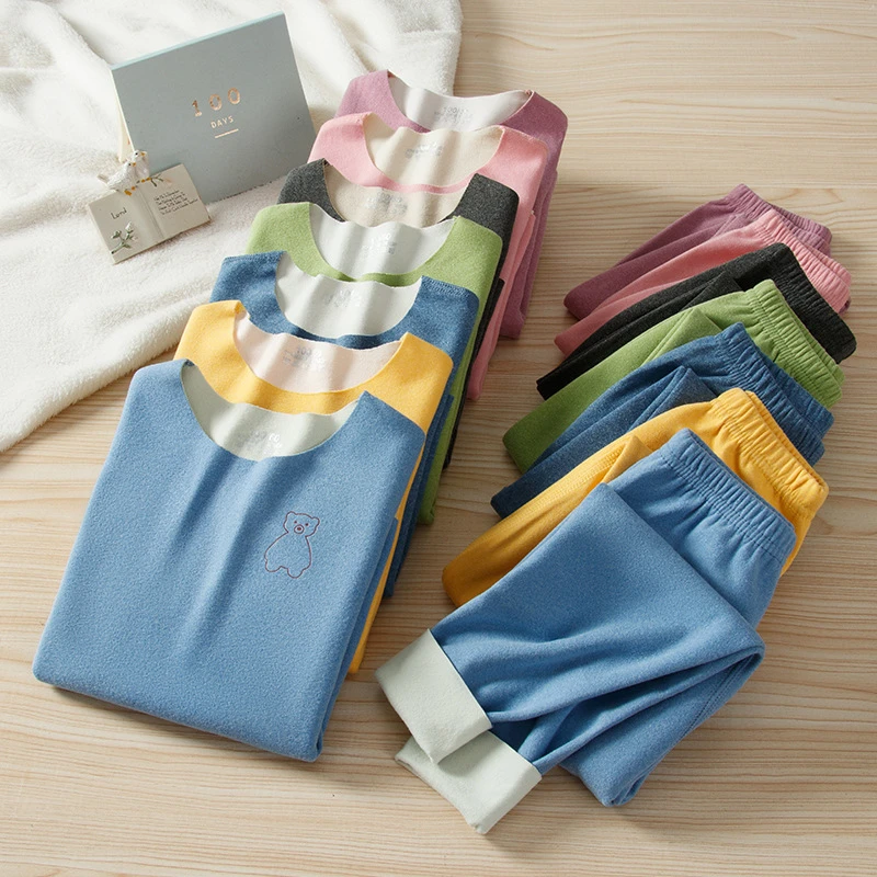 儿童无痕保暖内衣套装抖音中大童德AB面男女童双面磨毛绒秋衣秋裤