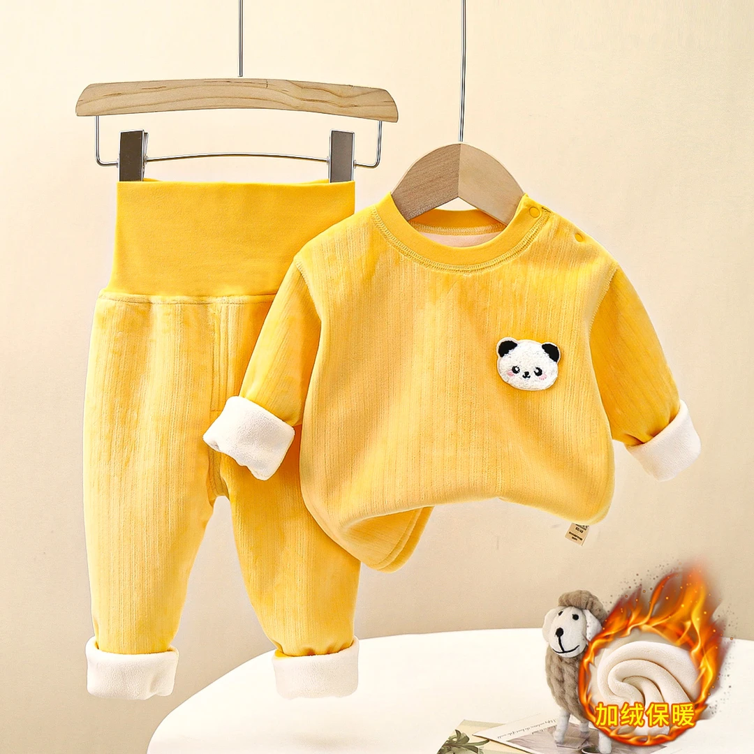 宝宝加绒套装婴儿无骨保暖内衣秋冬儿童加厚高腰护肚睡衣秋冬打底