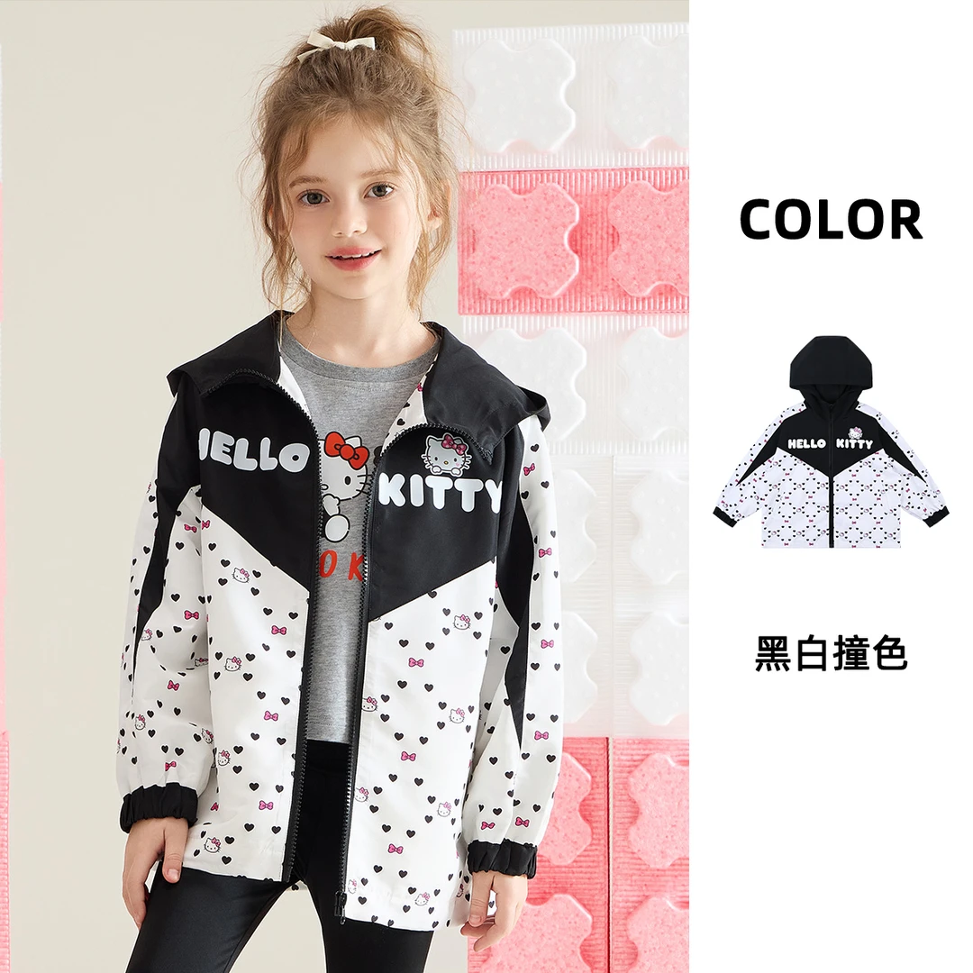HELLO KITTY/凯蒂猫女童秋季外套2025新款黑白色休闲卡通中大童装