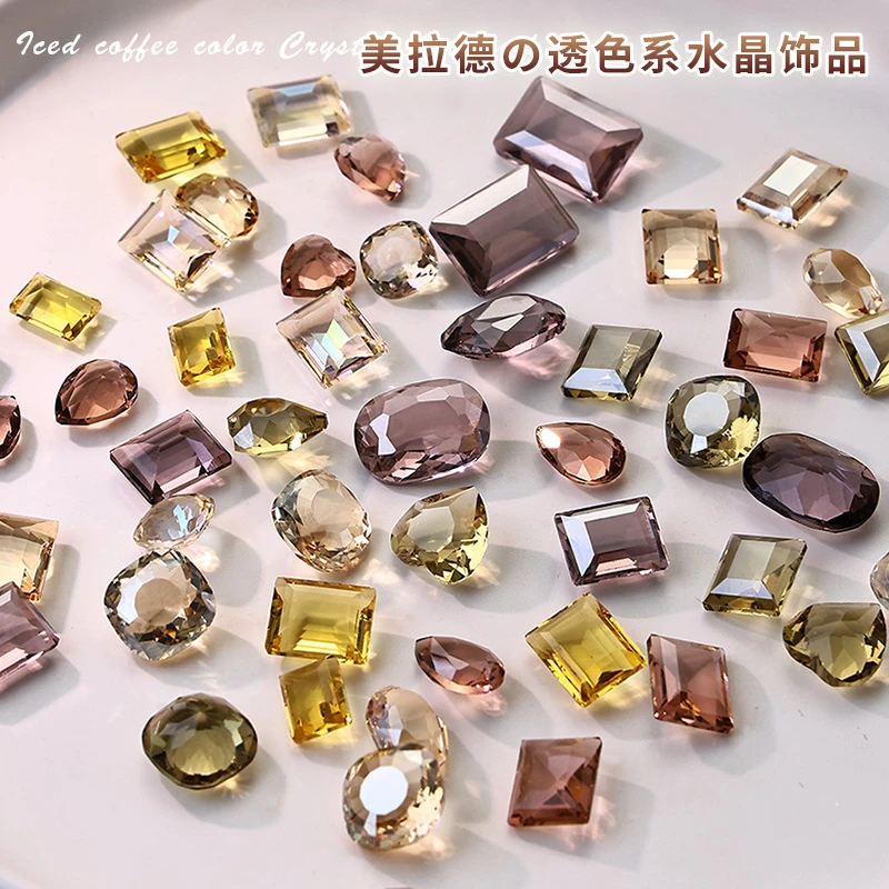 网红美拉德透色美甲钻饰品尖底爱心冰糖鸽子蛋异形钻爆款指甲装饰