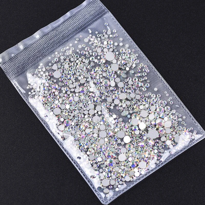 美甲AB幻彩混尺寸水钻饰品玻璃平底钻水晶钻手机壳diy贴钻白色