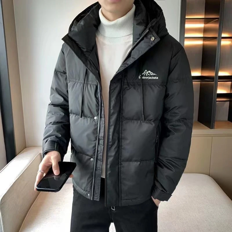 【软皮面PU 加厚羽绒服】冬款休闲连帽三防保暖时尚羽绒服外套706