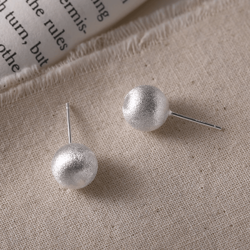 AYOKA阿优卡 925银耳饰 纯银磨砂拉丝圆球素款简约小众轻奢高级感