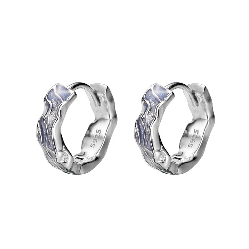 925银耳饰 韩版蓝紫色纯银滴釉耳扣小众ins风高级感小巧女生耳环