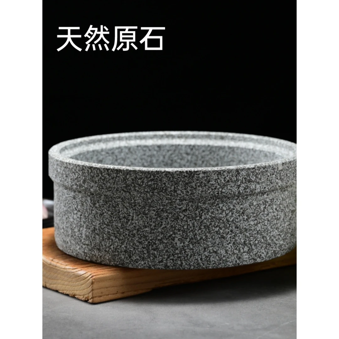 石锅菜石盆耐高温石锅带盖酒店商用天然石锅拌饭石锅鱼石板料理