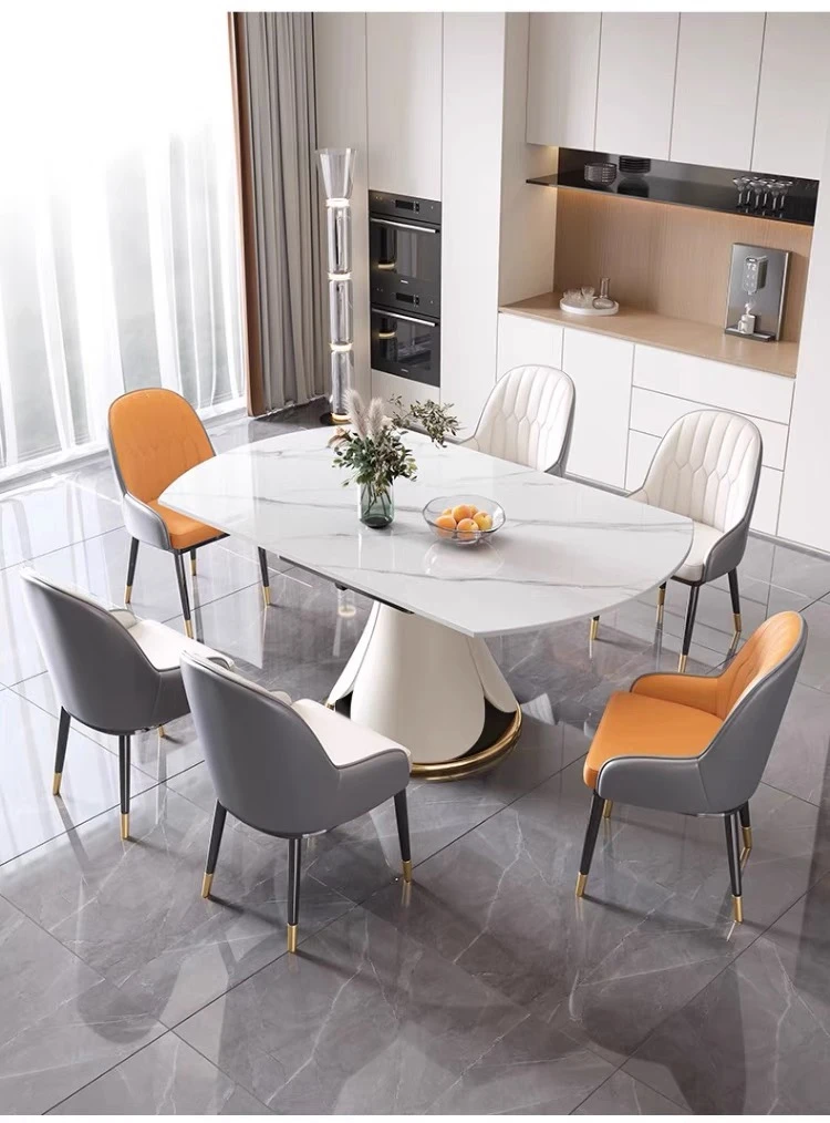 吃饭桌奶油风源头工厂风轻奢风方圆旋转桌岩板两用圆形简约家用