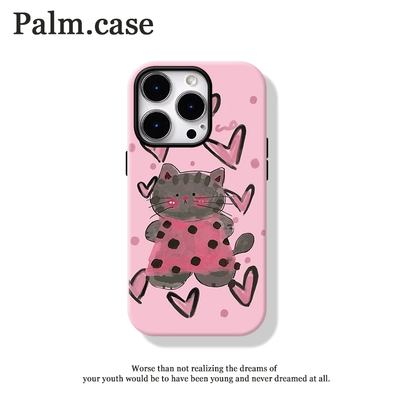 菲林二合一适用苹果16pro手机壳华为/oppo/vivo/小米卡通爱心猫咪