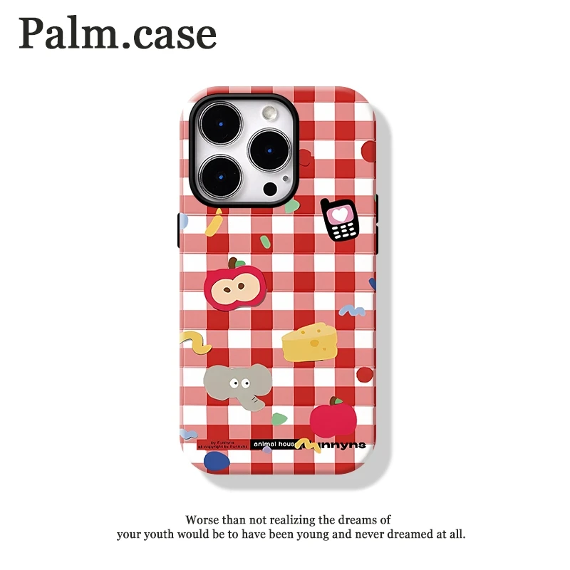 适用【苹果/华为/oppo/vivo/小米】菲林二合一可爱卡通手机壳格子风