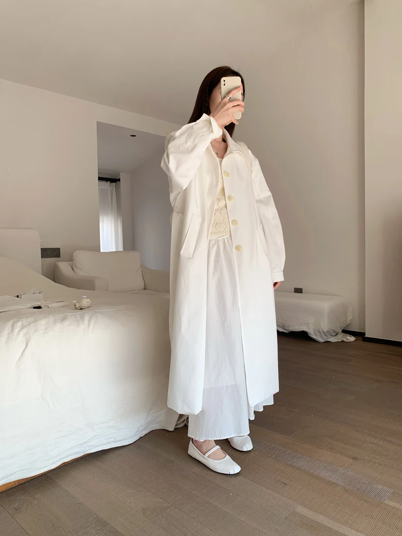 {霜白}  2024秋氛围感简约外套白色宽松风衣外套