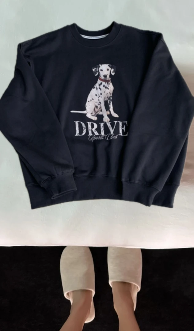 {圣诞斑点狗｝斑点狗图案加绒厚款卫衣圆领慵懒保暖冬季上衣