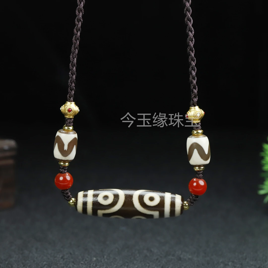 藏式天然玛瑙七眼项坠高油包浆新款设计手工编织可伸缩调节锁骨链