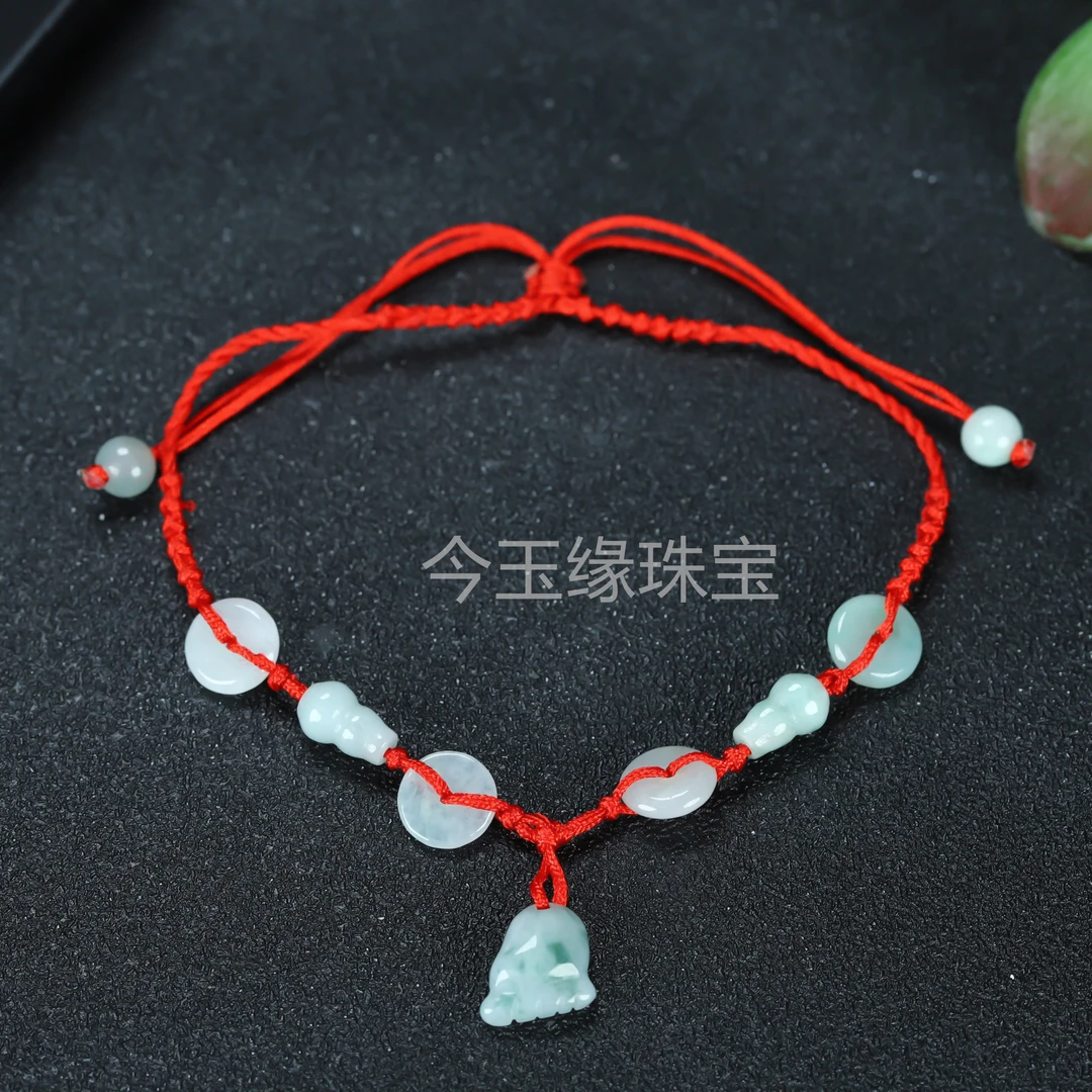 天然翡翠知足常乐配福禄手链脚链纯手工编织女款学生简约百搭脚链