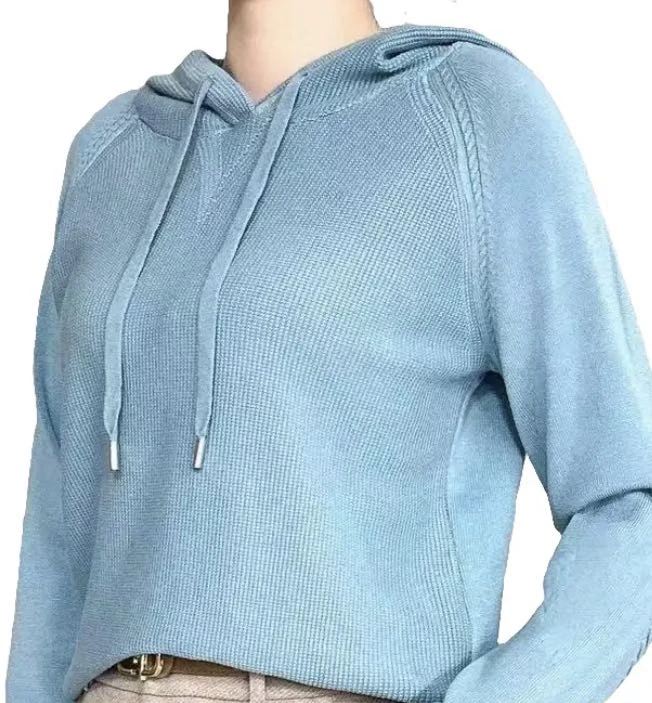 2025春季女士针织帽衫卫衣休闲百搭连帽套头长袖打底纯色217