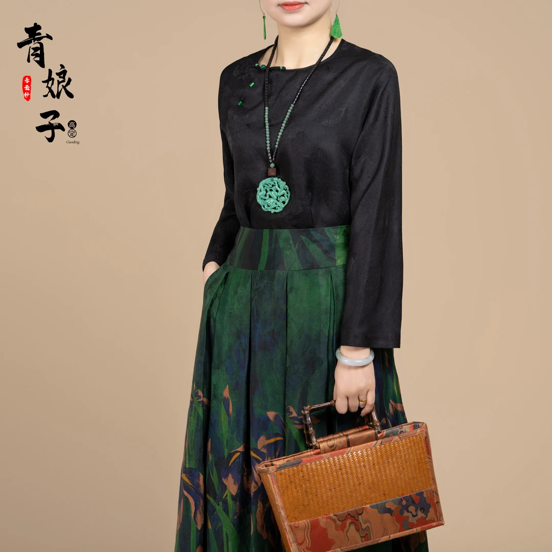 真丝[玉儿]时尚百搭新中式复古日常中国风圆领套头女士上衣-50057