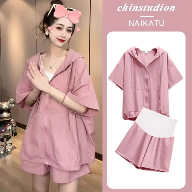 孕妇夏装2025新款时尚薄款洋气时髦短袖运动短裤套装春夏季两件套