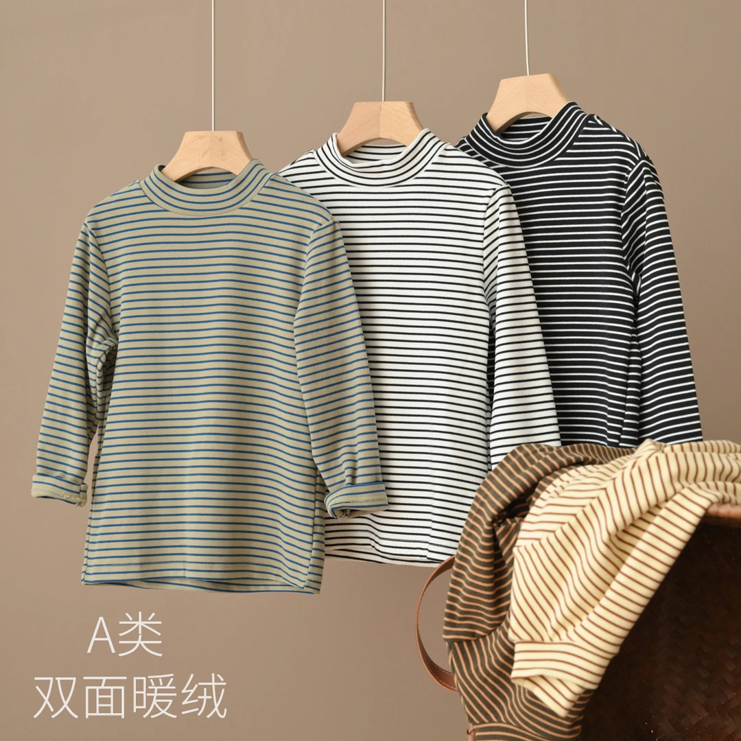 双面暖绒 A类儿童半高领T恤男童女童磨毛打底衫180大童春秋 87493