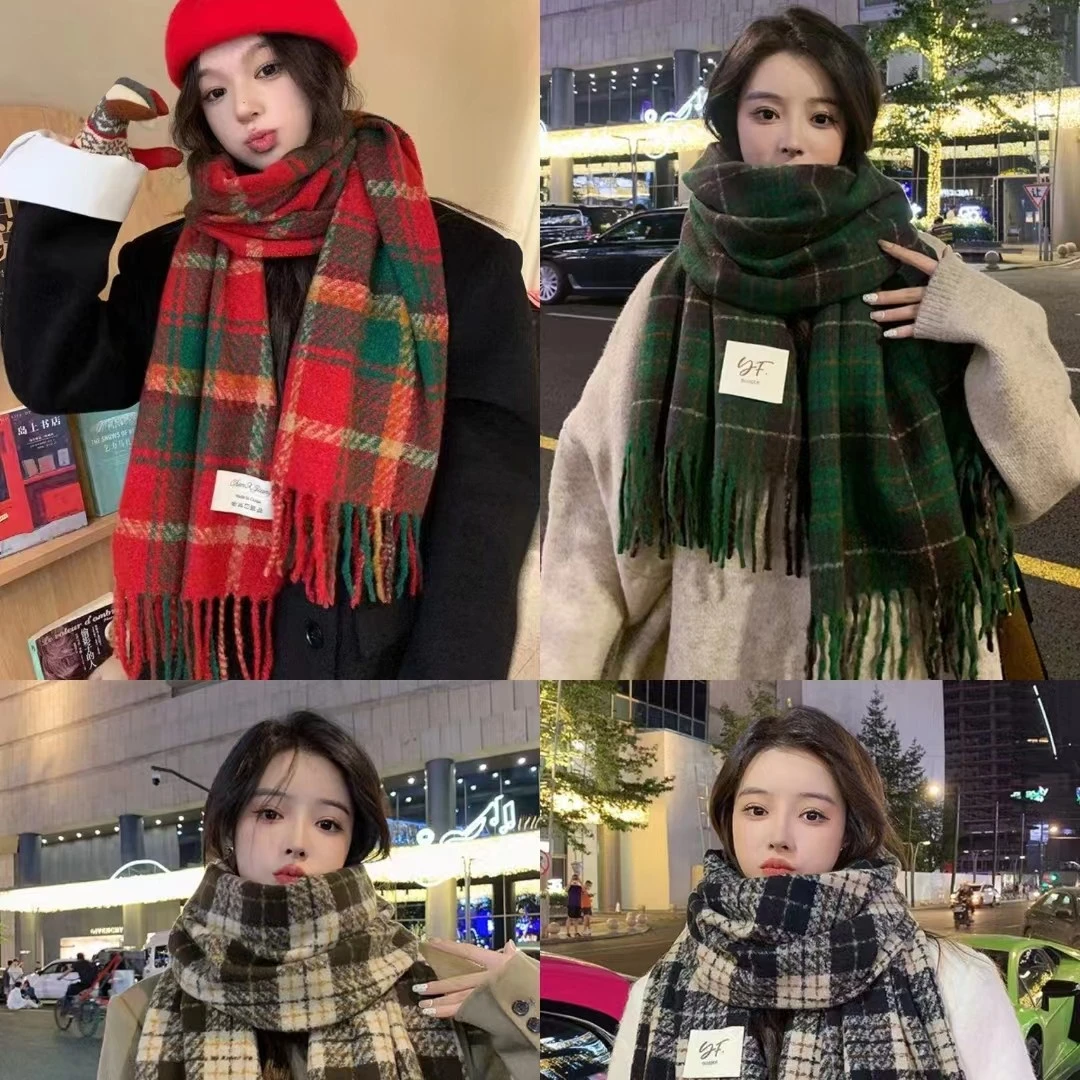 【买一送一】秋冬款围巾保暖长款 学生校服百搭 韩版加厚格子围巾女
