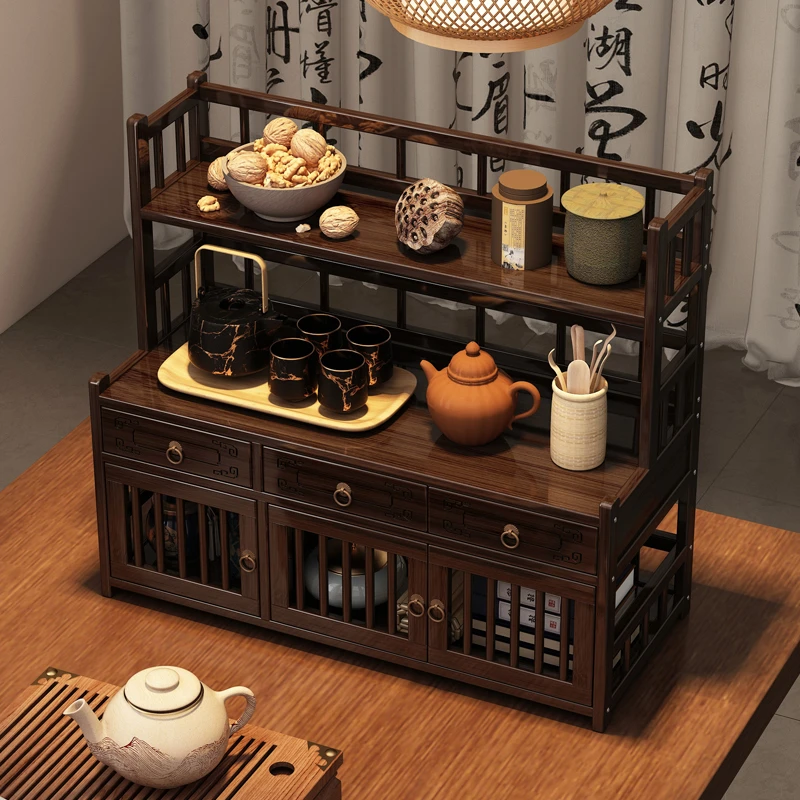 桌面博古架茶杯架子置物架实木中式茶室茶桌摆件茶水柜收纳展示架