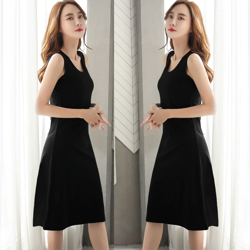 无袖小黑裙子背心长裙2024女春季气质内搭吊带显瘦黑色打底连衣裙