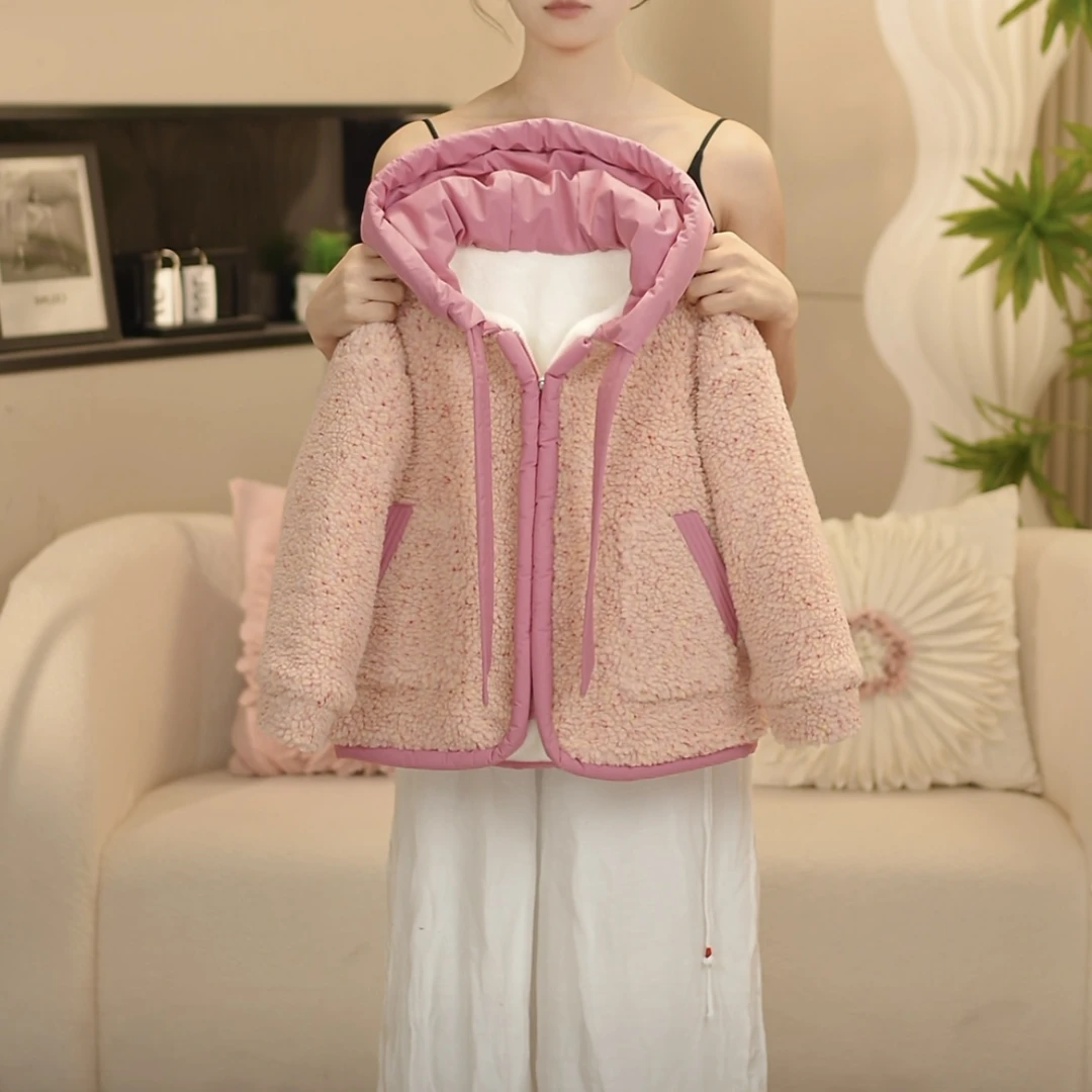 boboe/波波鹅2024冬季女童新款韩版拼色加绒加厚毛毛外套--Y3863