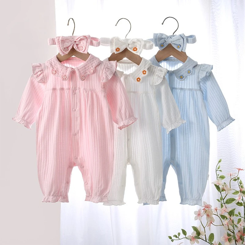 薄款婴儿衣服纯棉长袖女宝四季连体衣公主幼儿宝宝新生儿爬服哈衣