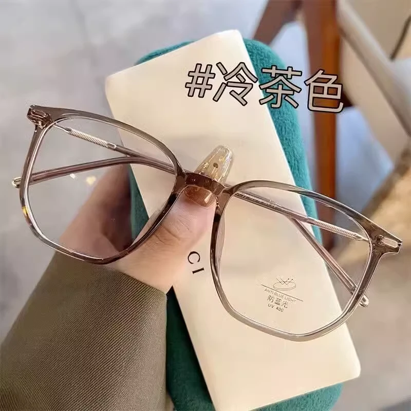 超轻眼镜框架女可配度数眼睛近视大框素颜眼镜圆脸显小韩版冷茶色