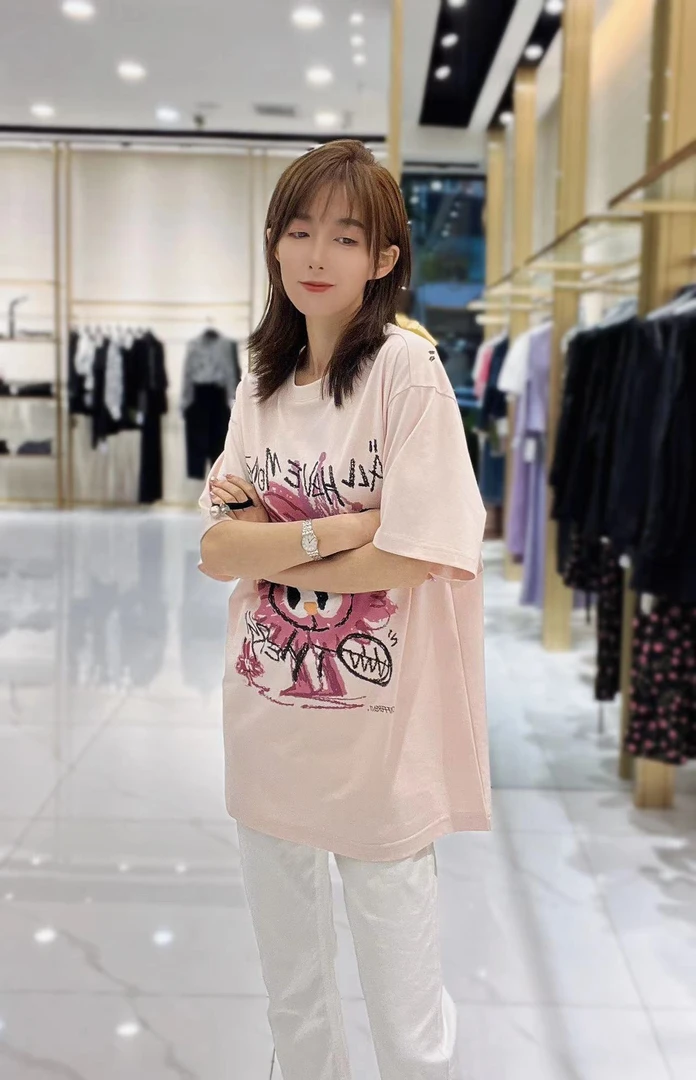 玛丝恩迪时尚休闲夏季宽松T恤半袖版大宽松百搭纯棉潮流长款印花