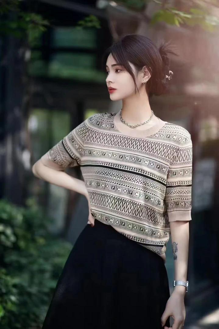 玛丝恩迪毛衣针织衫上衣气质时尚短袖百搭正常版型夏季71216