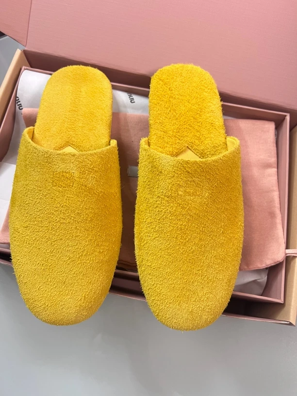 简约百搭毛毛拖鞋女秋冬法式圆头包头半拖鞋平底休闲