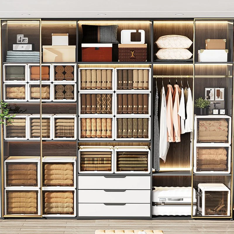 免安装收纳箱抽屉式整理箱塑料家用衣服茶色衣柜收纳盒衣物储物柜