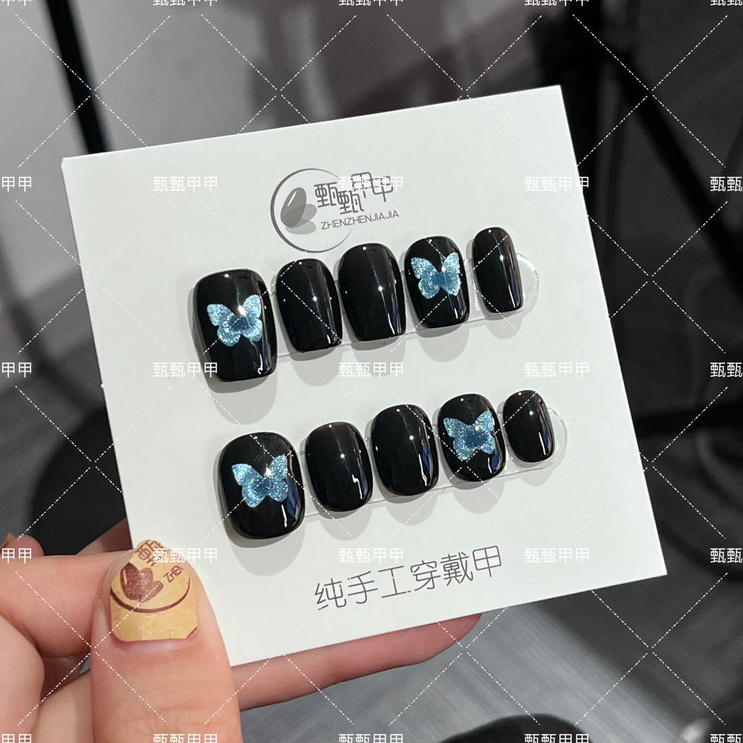 【湖蝶】纯手工穿戴甲秋冬仙女必备显白美甲片指甲贴片