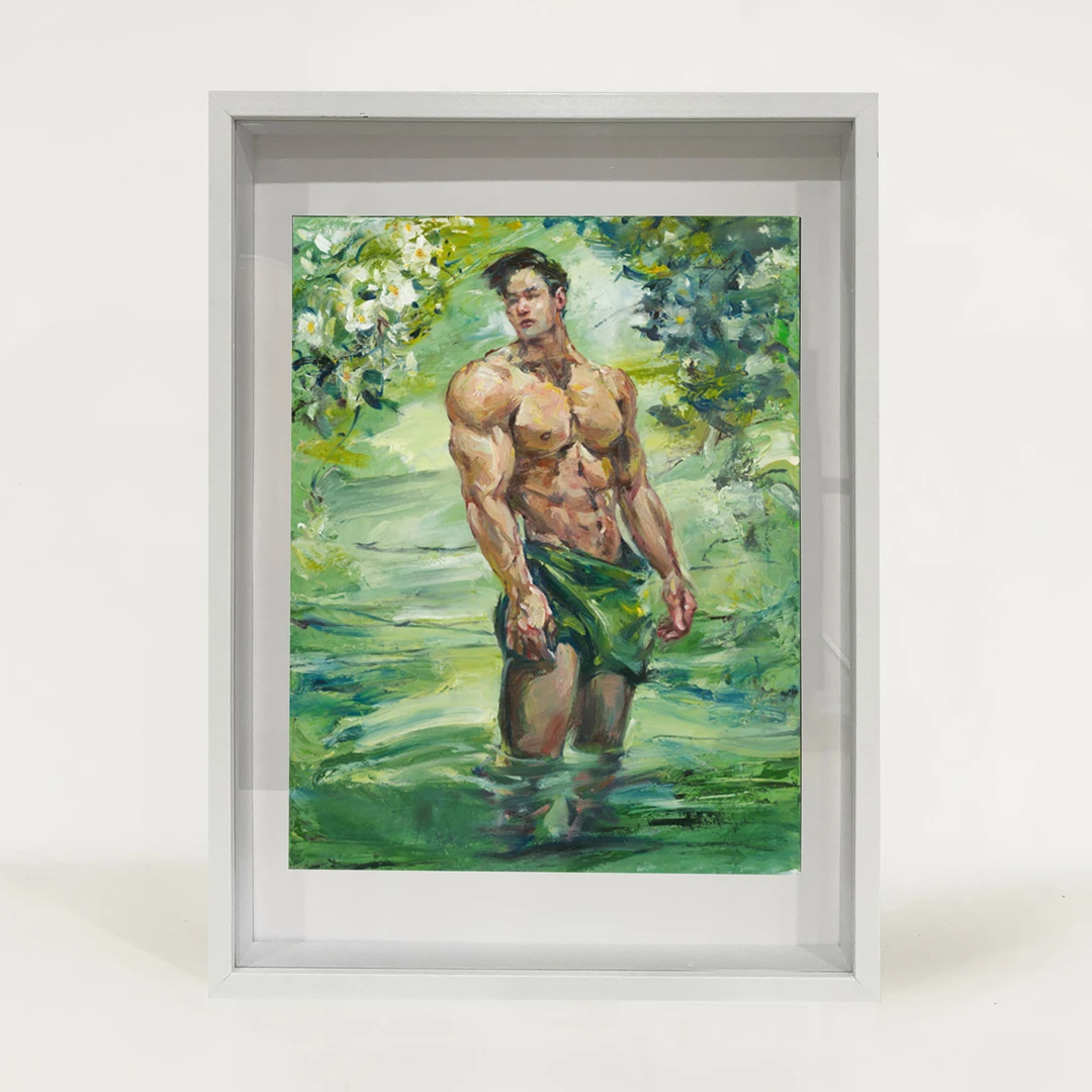 男体油画氛围花朵湖水冷暗小众艺术品味提升空间墙壁背景家居饰品