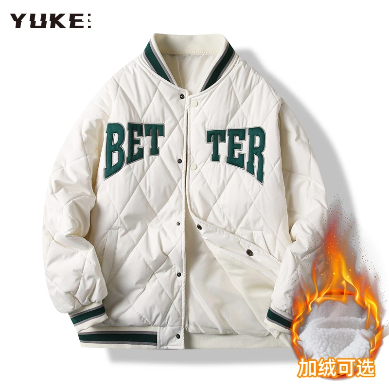 【YUKE】棉衣秋冬菱格夹克加厚棒球领情侣外套33102B