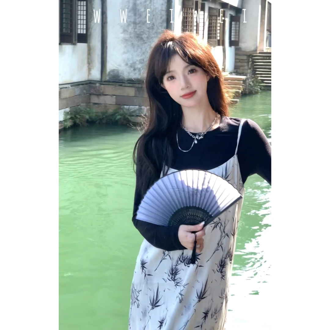 是玮玮哦【闲时月】春夏新中式氛围感连衣长裙两件套