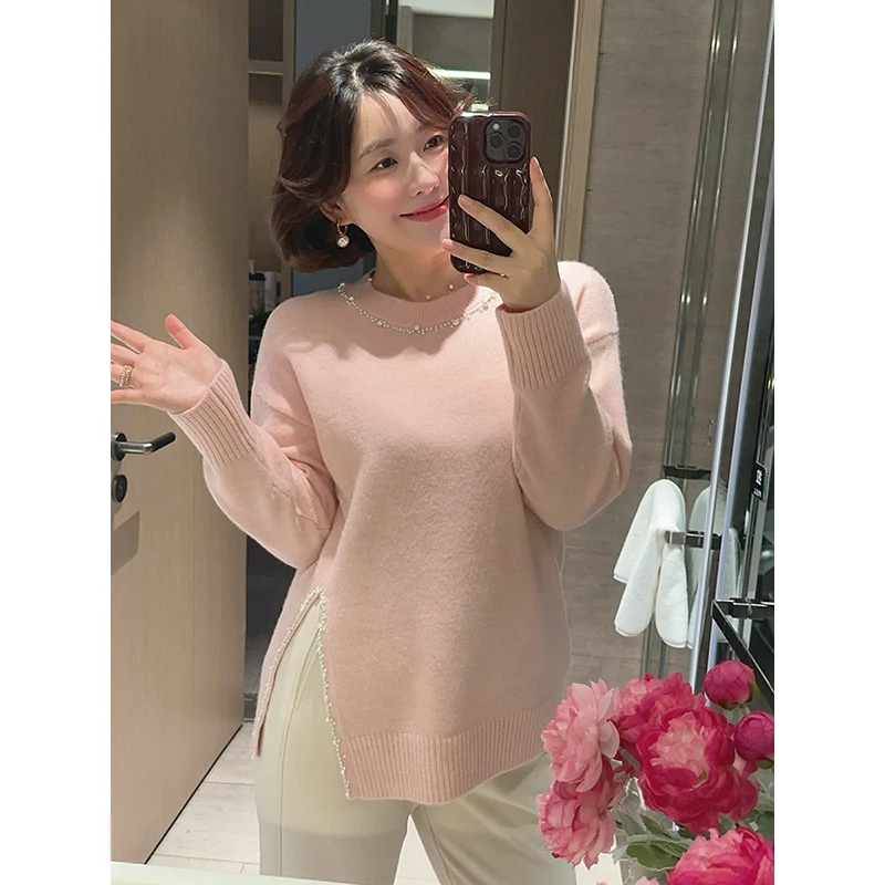 【DIS 现货】【白露落霜】秋冬宽松圆领长袖钉珠针织衫Z524X19903