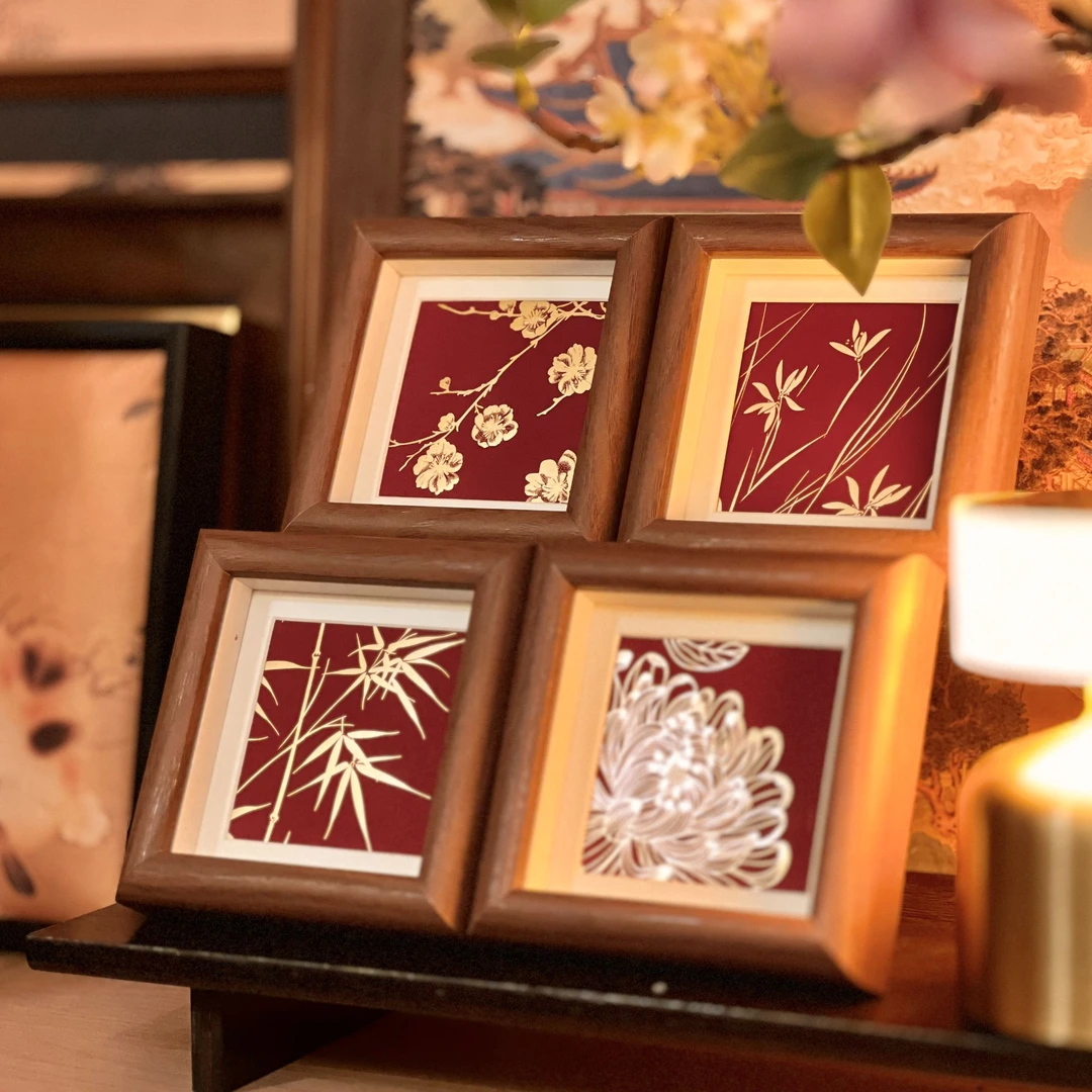 【四小花旦】梅兰竹菊红底烫金画古韵国风摆台画中古风装饰画礼品画