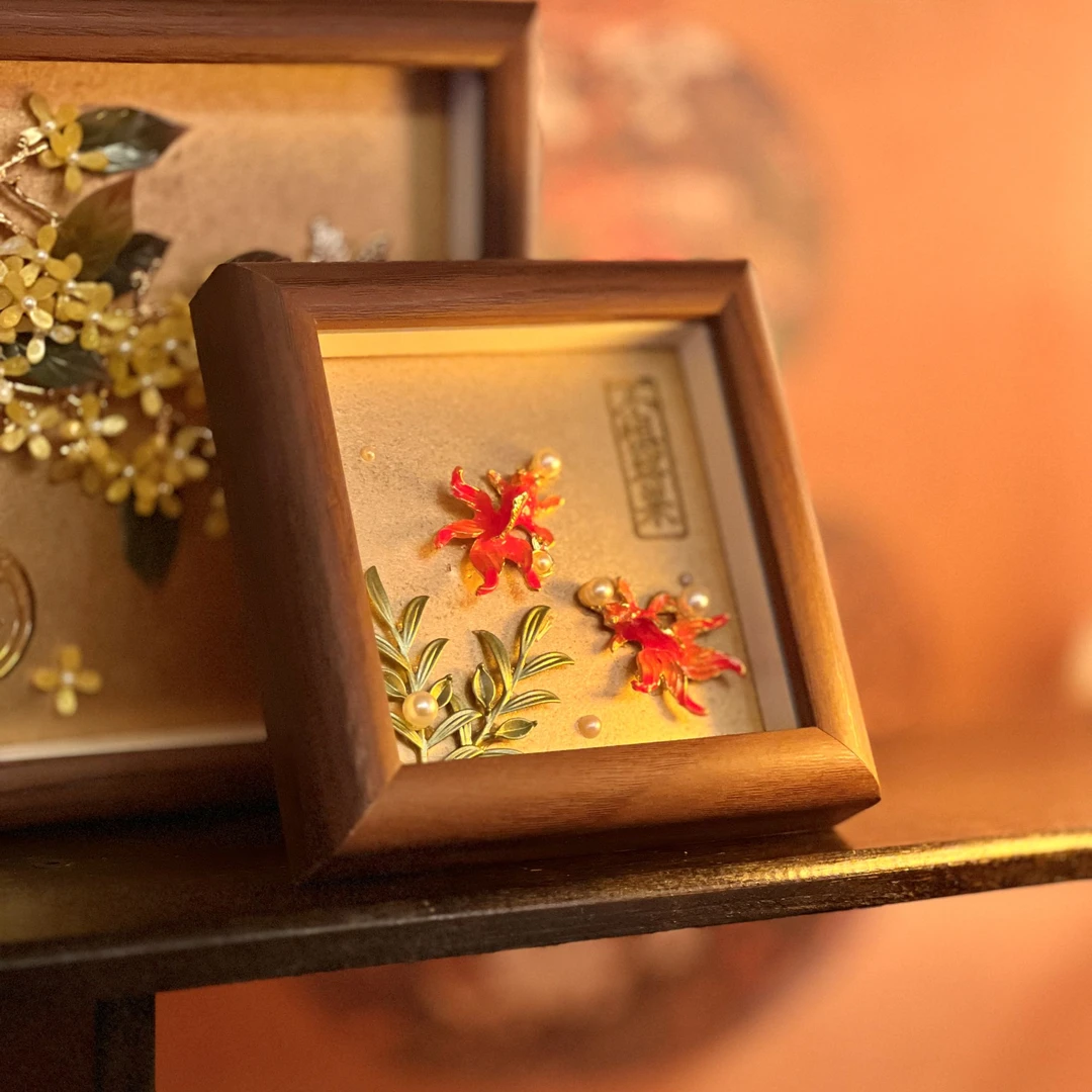 【小金鱼】手工古风立体摆台画中古风装饰画礼品画（四寸12*12CM)