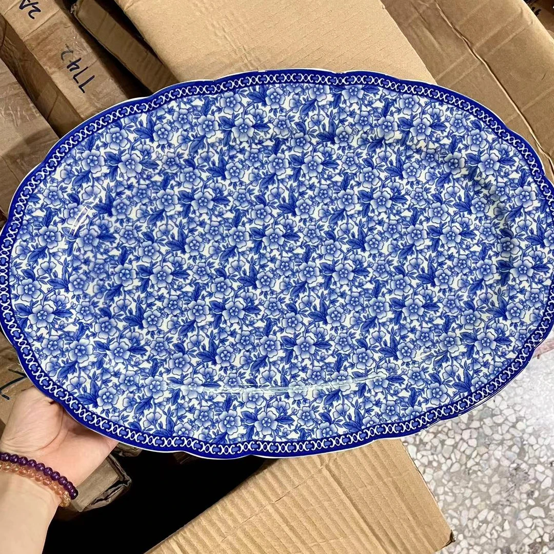 欧洲名画RA cz 鱼盘陶瓷碎花 蓝色