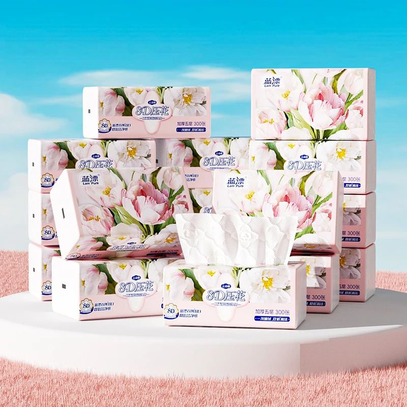 【到手32包】蓝漂 “郁金香” 8D压花5层加厚蓬松家用棉柔抽纸-HZ