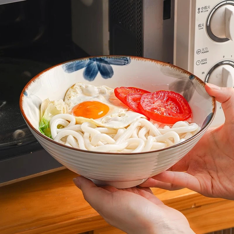 釉下彩日式面碗拉面碗家用面条斗笠碗陶瓷大碗防烫泡面碗大号汤碗
