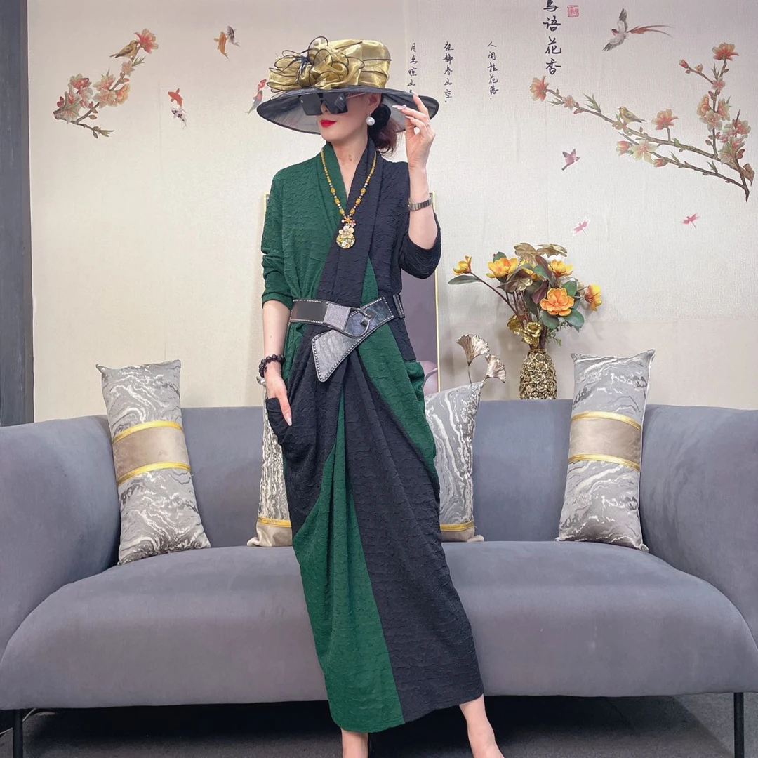 70225时尚复古优雅秋季上新洋气名媛气质休闲百搭连衣裙