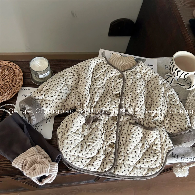 组女童秋冬夹棉套装2024新款韩版加绒打底裤两件套儿童冬装