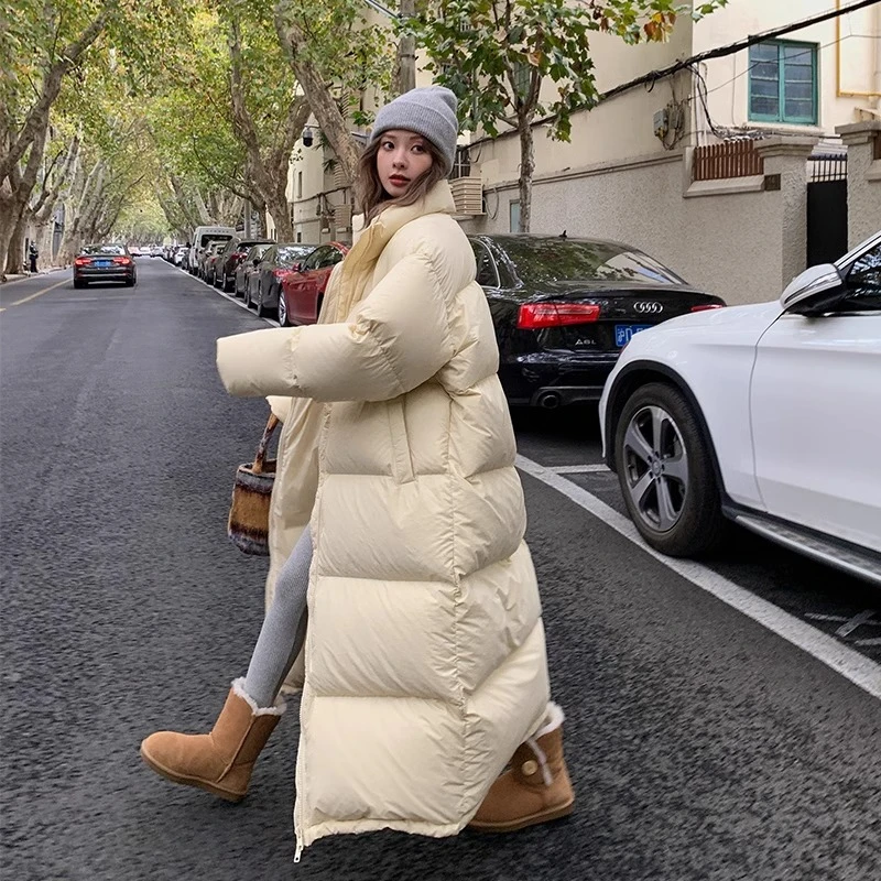 红人上新 韩版羽绒服女超长款过膝大被子加厚白鸭绒情侣冬季外套