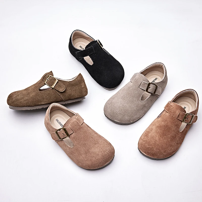 真皮儿童勃肯鞋女童皮鞋韩版豆豆鞋男童复古休闲鞋宝宝软底鞋子