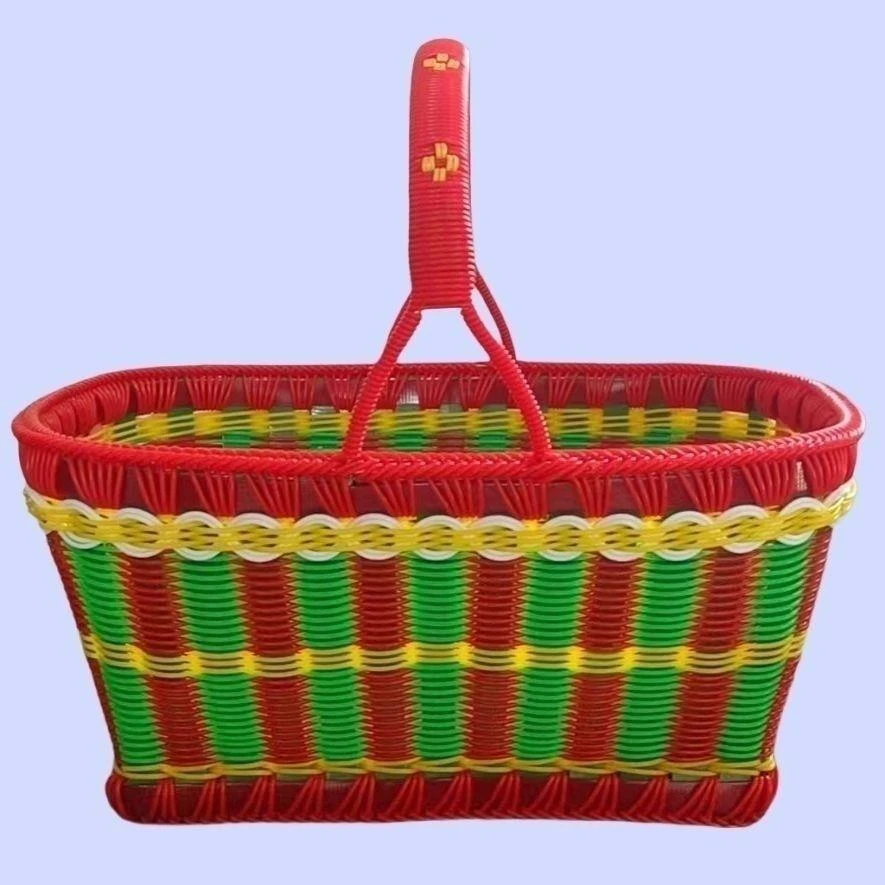 手工塑料长方形手编提篮买菜购物篮拜仿藤条礼篮手工编织篮子厨房