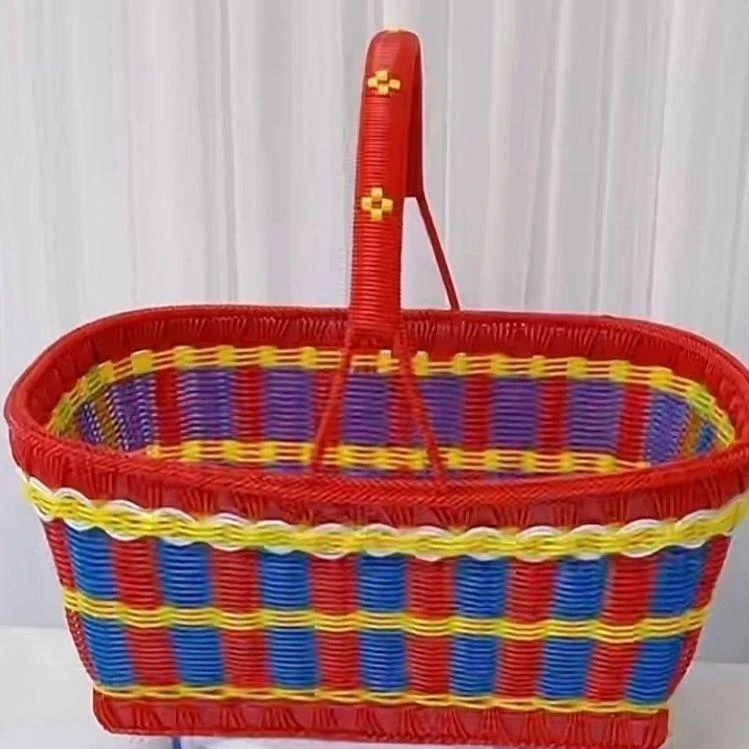 手工塑料长方形手编提篮买菜购物篮拜仿藤条礼篮手工编织篮子厨房