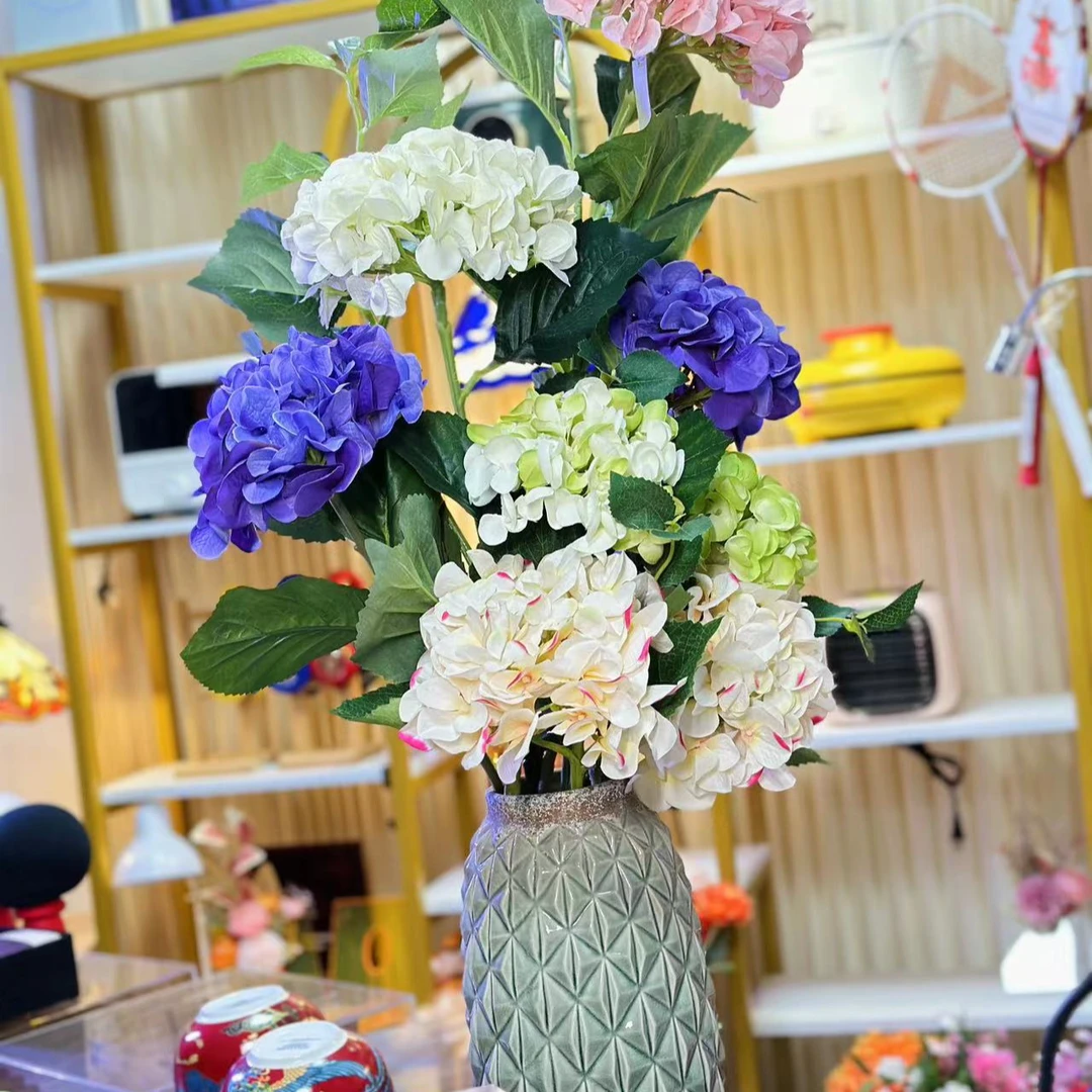 欧式地中海蓝色贝壳马赛克玻璃花瓶+仿真花客厅装饰摆件