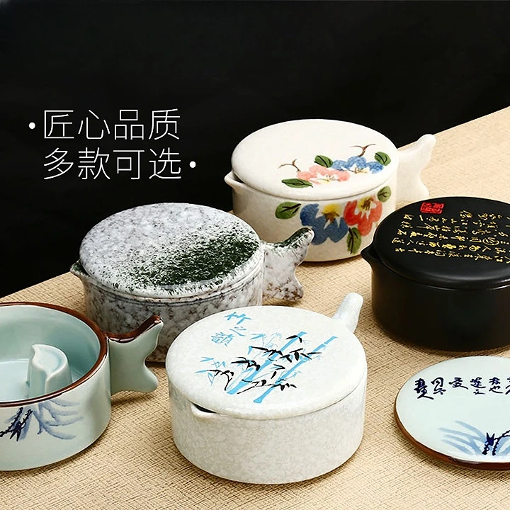 多功能陶瓷墨池带盖盛墨汁多用笔搁笔舔笔洗墨碟书法练习墨盒砚台