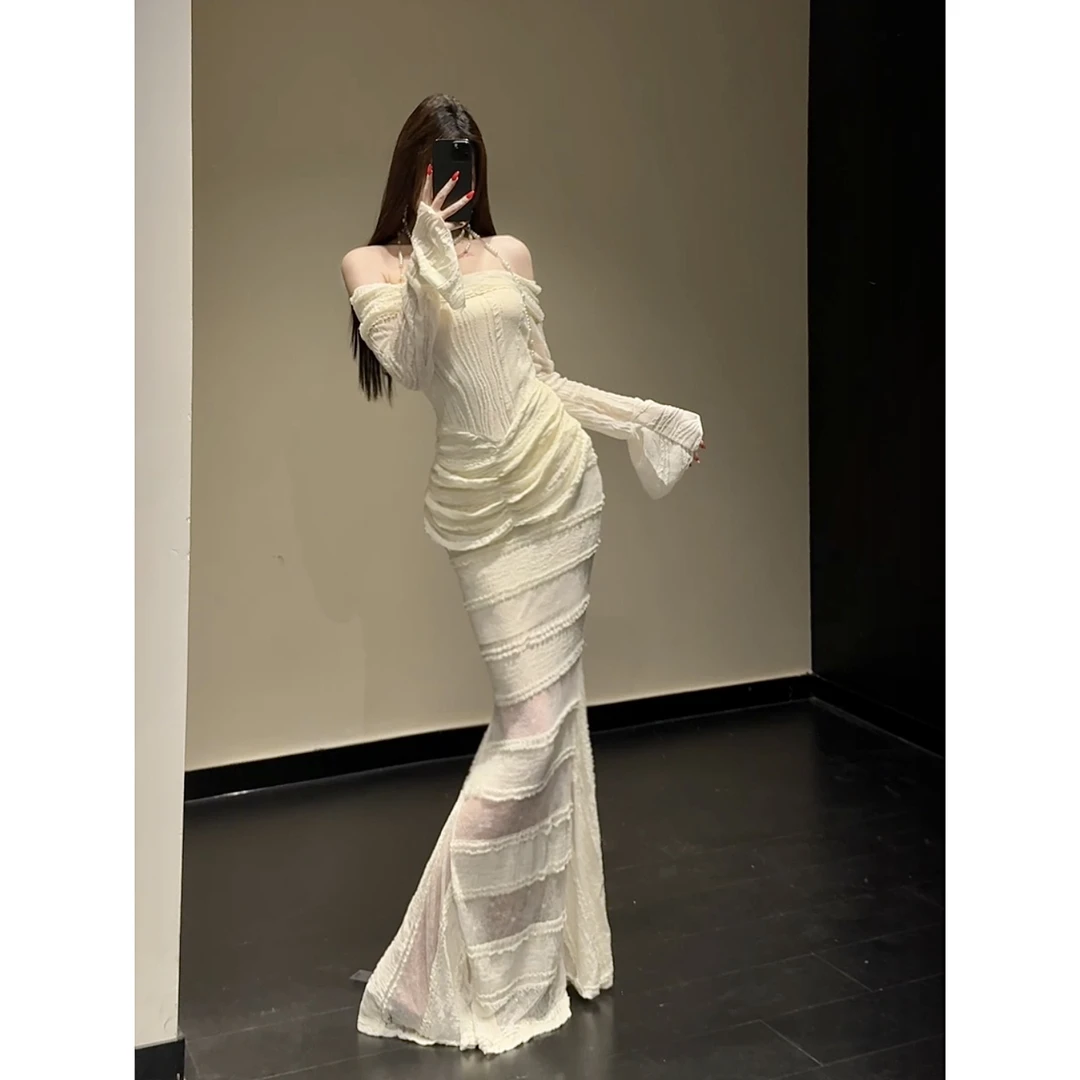 【JOJO】法式性感荡领显胸绑带宴会礼服长裙气质高级感连衣裙l8